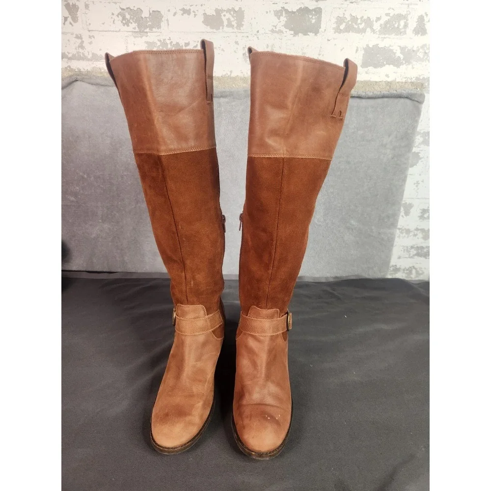 Lucky Brand Kailan Riding Boots Size 10M Brown Sued Leather Knee High READ